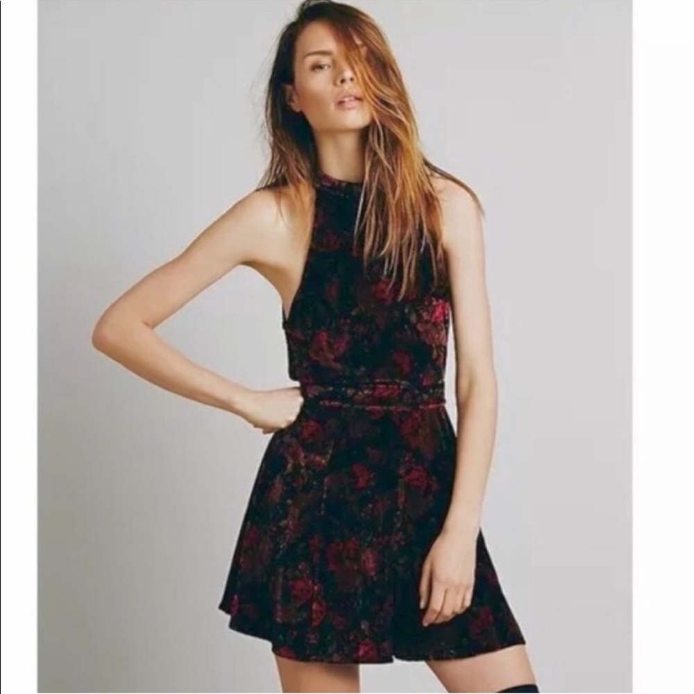 FREE PEOPLE • red rose open back velvet romper